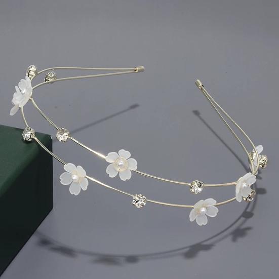Fe Pige Hårbånd Dobbeltlags Design Hårbøjle med Blå Hvide Blomster Imitationsperler Rhinsten Bryllupper Fester Dating Hårpynt