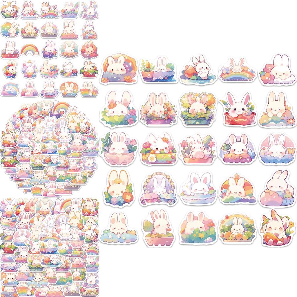 Cute Cartoon Rainbow Bunny Stickers Decorate Your Guitar Notebook And Luggage! Waterproof And Diy!