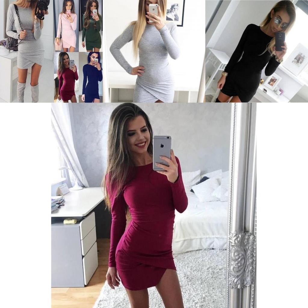 Elegant Women Slim Long Sleeve Mini Dress Bodycon Cocktail Dress Evening Party