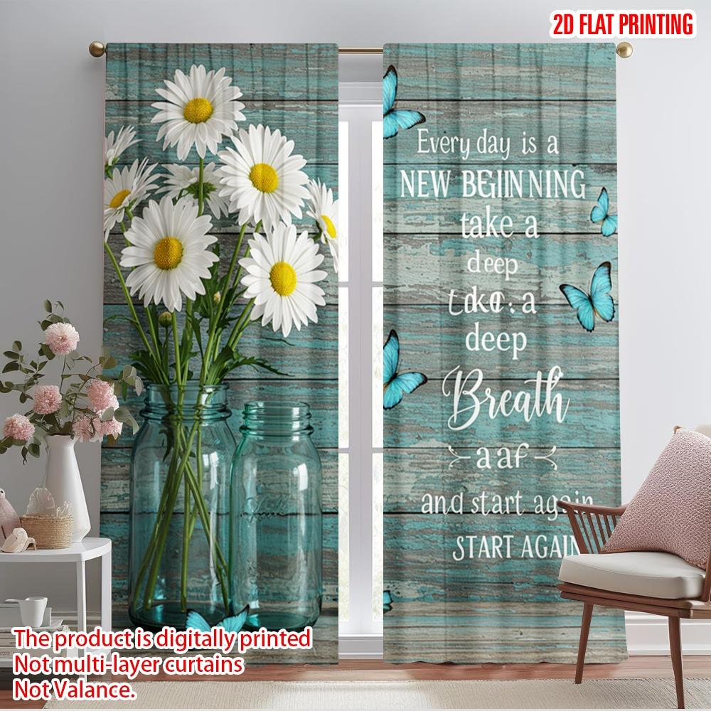 

2pcs 2D flat printing Drapes Daisies Butterflies New Beginning Breath Fabric Without Electricity Holiday Decorations Perfect for 52.50×116.00 CM 2pcs