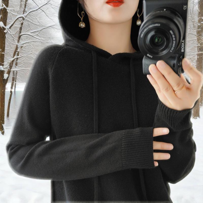 Hooded sweater hoodie inner knit sweater casual large size hooded sweater