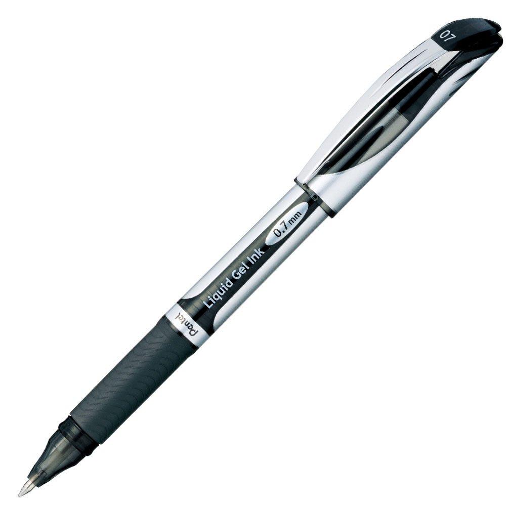 Pentel Energel Gel Ink Ballpoint Cap Silver 10 Pens Pen, Type, 0.7mm, Barrel, BL57-A, Black,