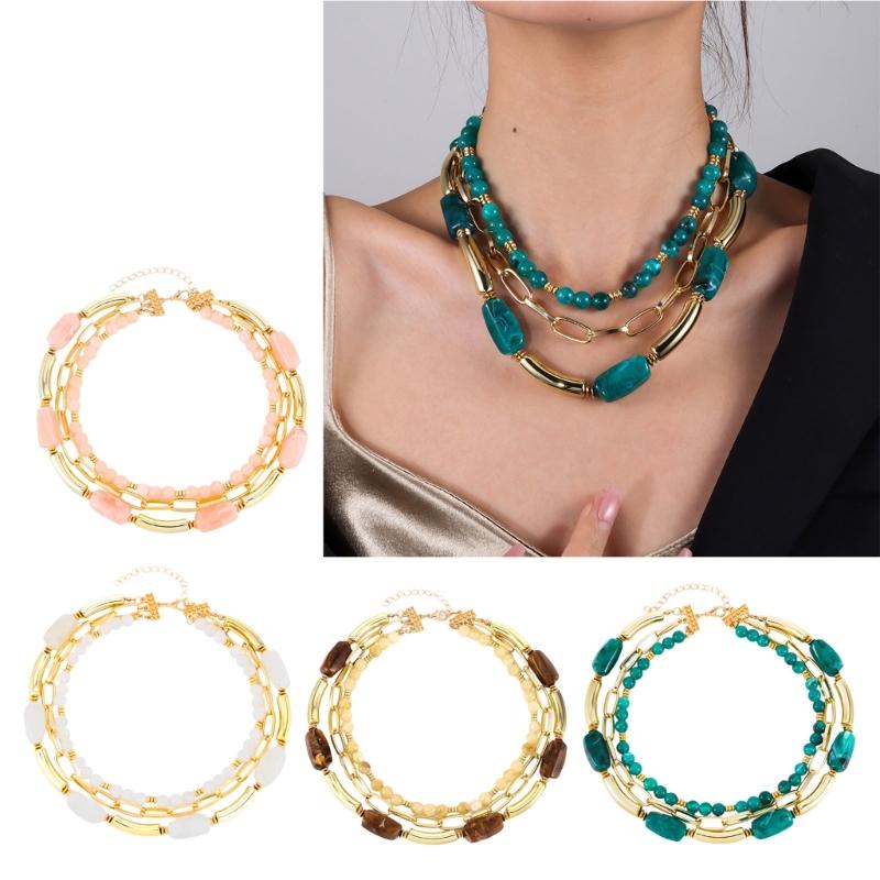 Stylish Geometric Multiple Layer Bead Necklace For Women Fashion Jewelry With Resin Accent Layer Designs For Daily Wear