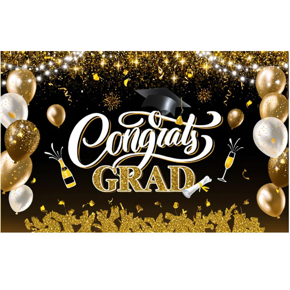 Graduation Decoration Gold Blue Bachelor Cap Glitter Balloon Background Decoration Congrats Grad Graduation Class Party Backdrop