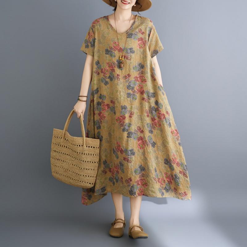 DIMANAF New 2026 Women Plus Size Summer Beach Sundress Loose Casual Maxi Lady Floral Print Dress Long Dress