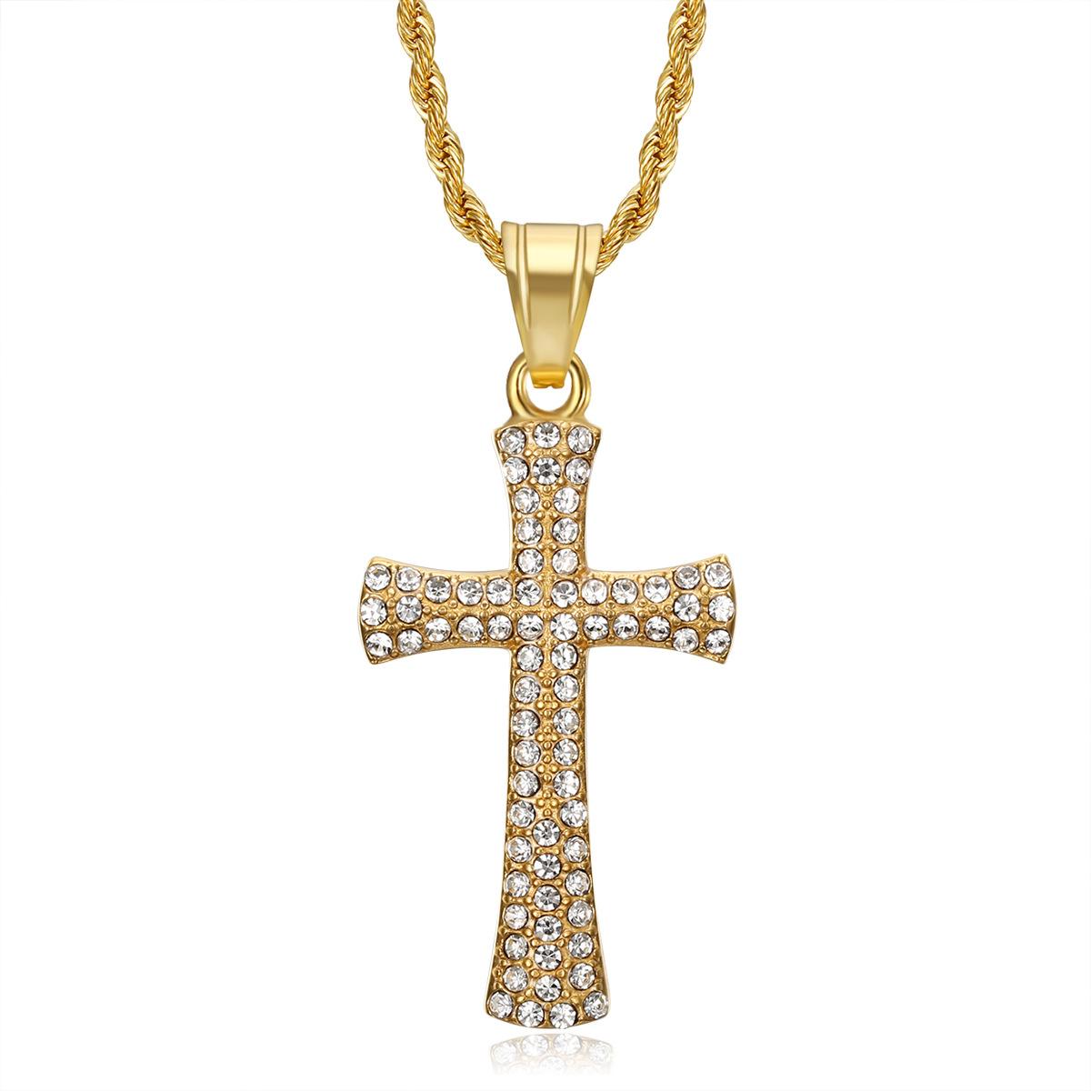 European and American Jewelry 2026 Men s Fashion Personality Party Wear Accessories Diamond-encrusted Simple Cross Pendant Necklace 60CM