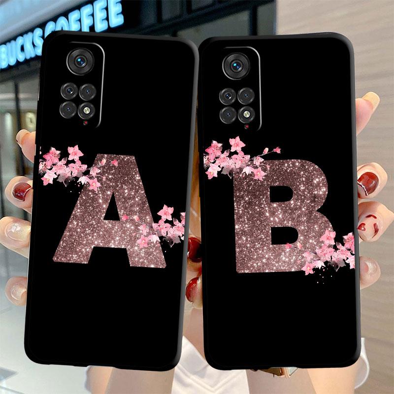 Husă inițială de modă cu litere de flori roz pentru Xiaomi Redmi Note 11 10 Pro 12 9S 9 8 9C 9A K40 10C 8T 9T carcasa de telefon din silicon