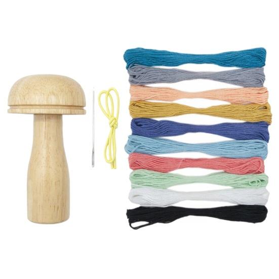 1 Set Darning Mushroom Wood Darning Egg Knitting Repair Tool Sewing Tool with Elastic Rope Large Eye Needle for Darning Socks Hats Sweaters DIY