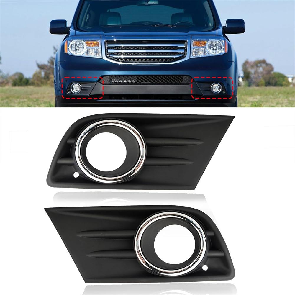 

Front Bumper Fog Light Cover w/Chrome Ring Left Right For Honda Pilot 2012-2015