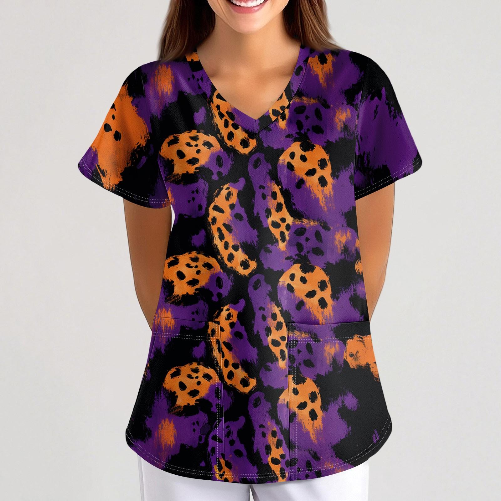 

Женская Свободная Униформа с короткими рукавами и V-образным вырезом и карманами с рисунком из мультфильмов животных XXL