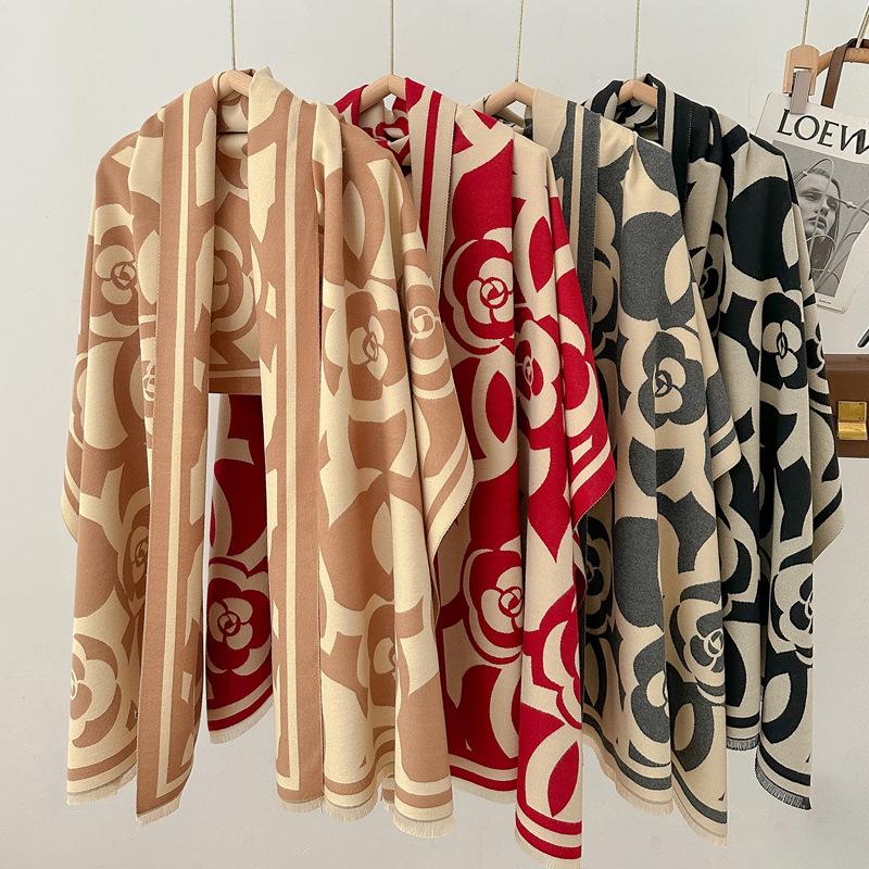 Flower Print Designer Winter Fashion Women Scarf Cashmere Thicken Warm Shawl Pashmina Scarves Poncho Wrap Ladies Fashion Luxury