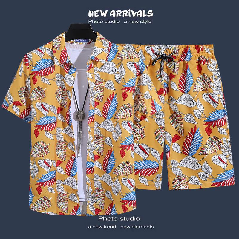Men's Hawaiian Style Floral Summer Short Sleeve Shirt & Shorts Set