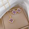 New Niche Design Wind Slightly Inlaid Zircon Amethyst Four-Leaf Flower Pendant Collarbone Chain Jewelry