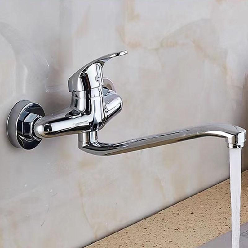 Wall-Mounted Double Holes Basin Faucet Cold Water Mixer Tap Single Handle Wash Chrome Finish Bathroom Mixer Taps