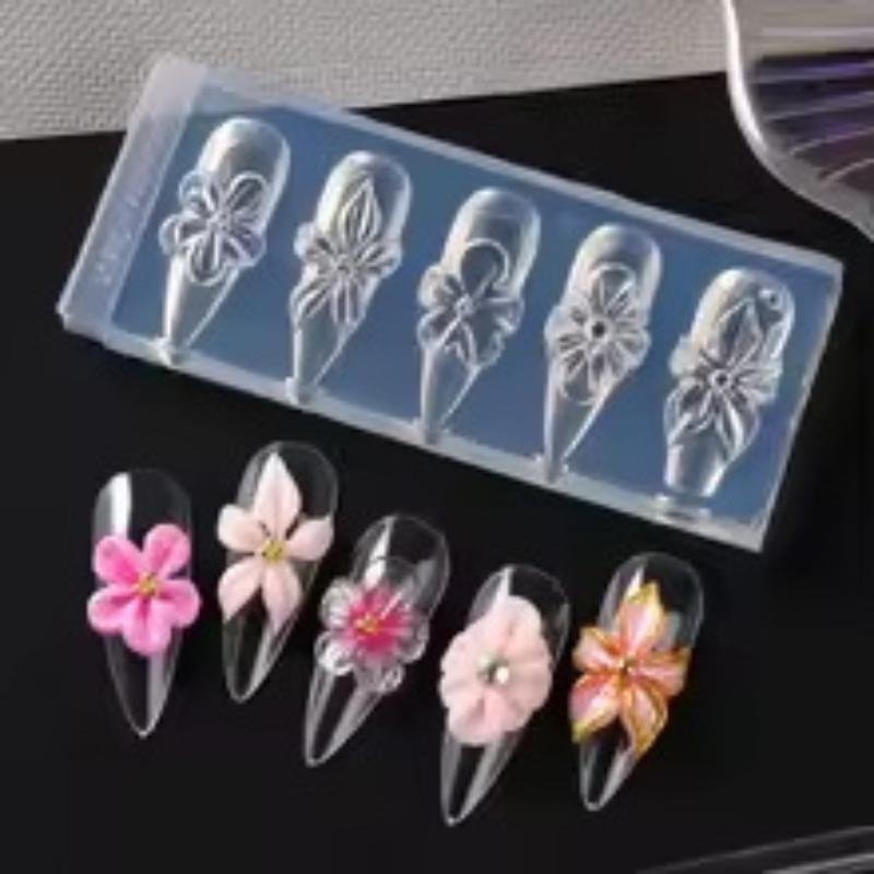 

3D Spring Flower Nail Silicone Nail Carving Mold Lily Hibiscus Resin Design Nail Art Print Stencils Diy Manicure Mold Tools ONESIZE