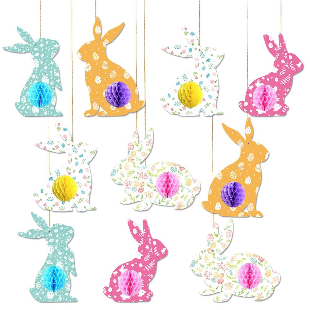 

9pcs Easter Colorful Bunny Hanging Pendant Easter Rabbit shape Hanging Honeycomb Paper Ball Ornament Easter Spring party decor