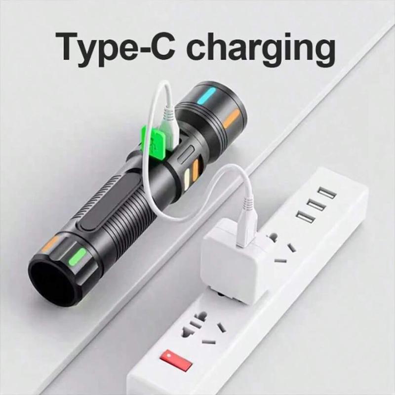 New Powerful LED Flashlight Rechargeable Portable Torch Outdoor Hiking Emergency Light White Laser Flashlight