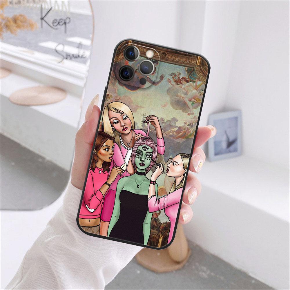 Pouzdro Fashion Devil Girl pro iPhone 12 13 11 Pro Max mini XR 7 8 Plus 2020 X Xs Max černé měkké TPU kryt