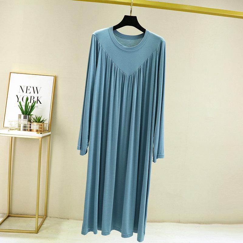 V-Neck Pleated Modal Cotton Long Nightdress - Women's Spring/Summer 2022 Collection
