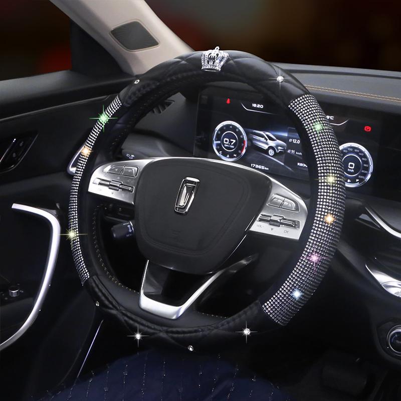 Women's D-Shape All-Season Non-Slip Steering Wheel Cover with Rhinestones