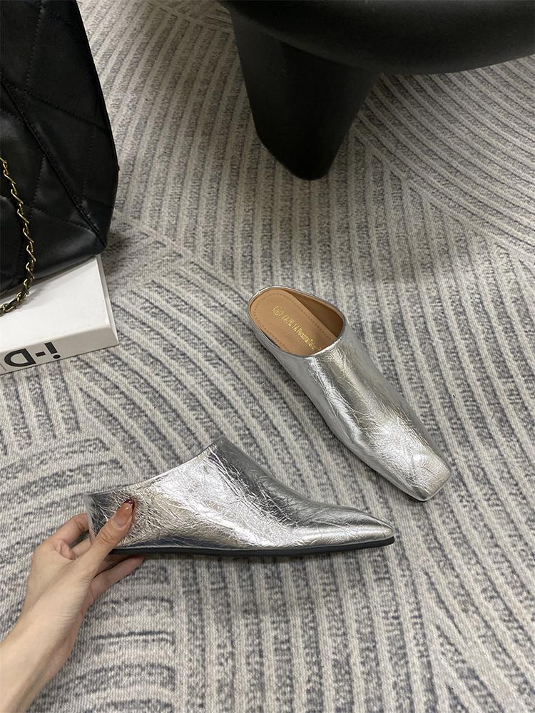 

Модная Новая Обувь Клинья Слайды Тапочки Туфли Для Женщин 2025 Мода Острый Носок Женские Туфли на Высоком Каблуке Лодочки Тапочки Обувь Женские Мюли 40 серебряный