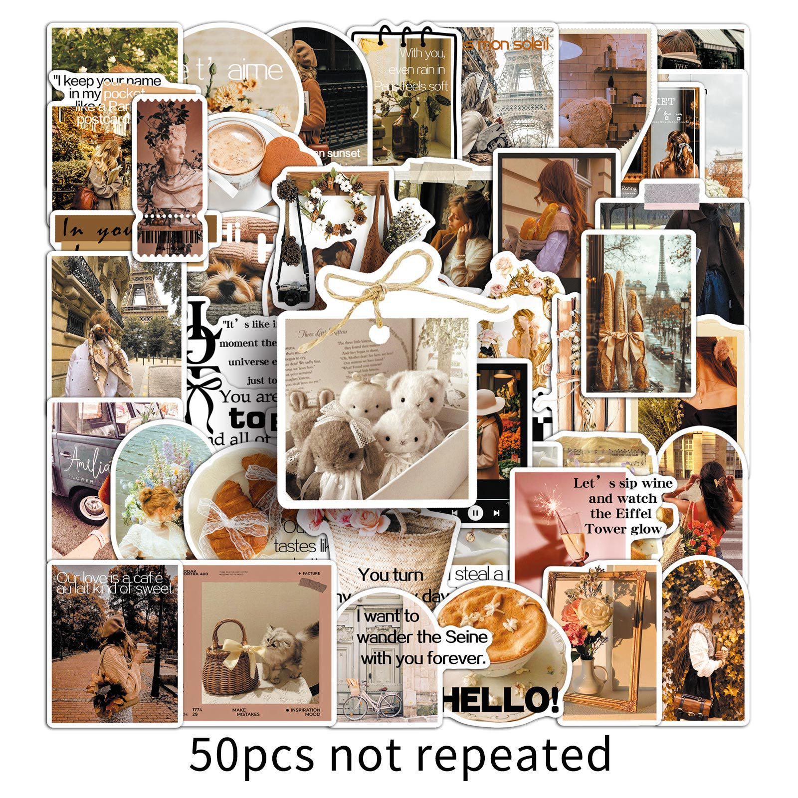 

French Romantic Dreamy Style Waterproof Stickers: 50 Sheets for Books, Envelopes, Phone Cases, and Decoration