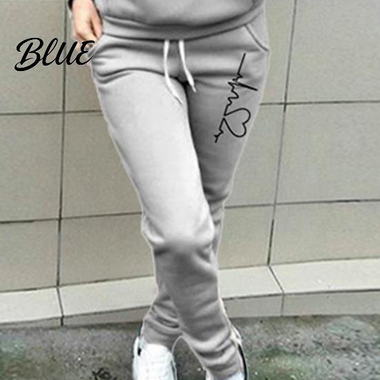 Thick 2 Pcs/Set Lady Tracksuit Heart Print Warm Hoodie Suit Breathable Solid Color for Daily Wear Autumn