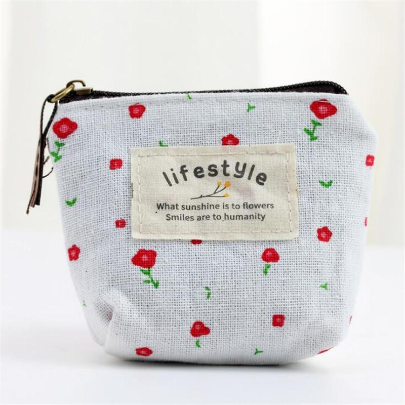 Fashion Flower Pattern Coin Purses Small Fresh Canvas Coin Wallet Lady Girls Earphone Coin Key Money Storage Bag Zipper Pouch