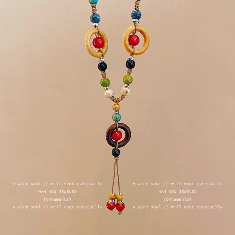 Экзотический этнический стиль керамическое ожерелье с бахромой новая китайская ретро-цепочка для свитера на шею