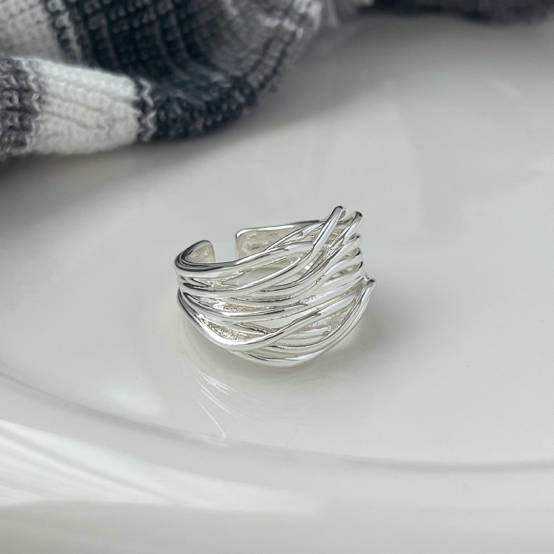 Geometric Open Multi-Layer Hollow Ring for Women - Irregular Lines, Trendy Index Finger Design Adjustable Open