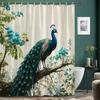 Beautiful Peacock Shower Curtain Blooming Flower Botanical Watercolour Artistic Creation Polyester Shower Curtain Bathroom Dec