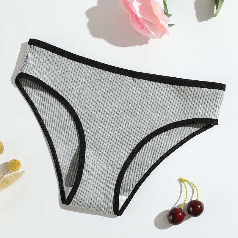 

Женские трусы из чистого хлопка, на нитях, однотонные, с низкой посадкой, кружевные, дышащие, двухслойные, для девочек S светло-серый