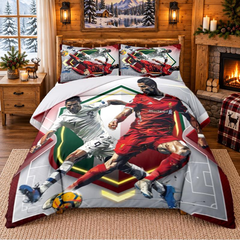 Printed 3Pcs Bedding Set Cristiano Ronaldo Pattern Bed Sheet Pillowcase For Bedroom Decor