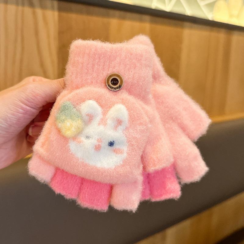 Children's Gloves Winter Girl Baby Cold Half Finger Finger Cover Cute Warm Thickened Five Finger Flip Write