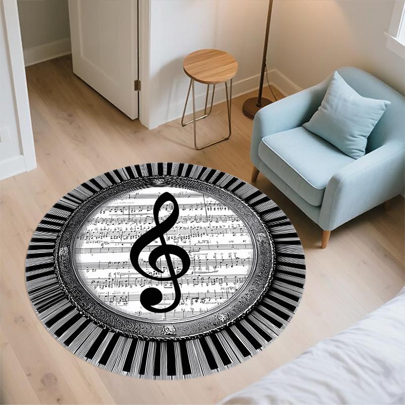 Musical Notes pattern round rug,Carpet Rug for Living Room Bedroom Sofa Playroom Decor,Non-slip Floor Mat,Holiday Gifts and Birthday Gifts.