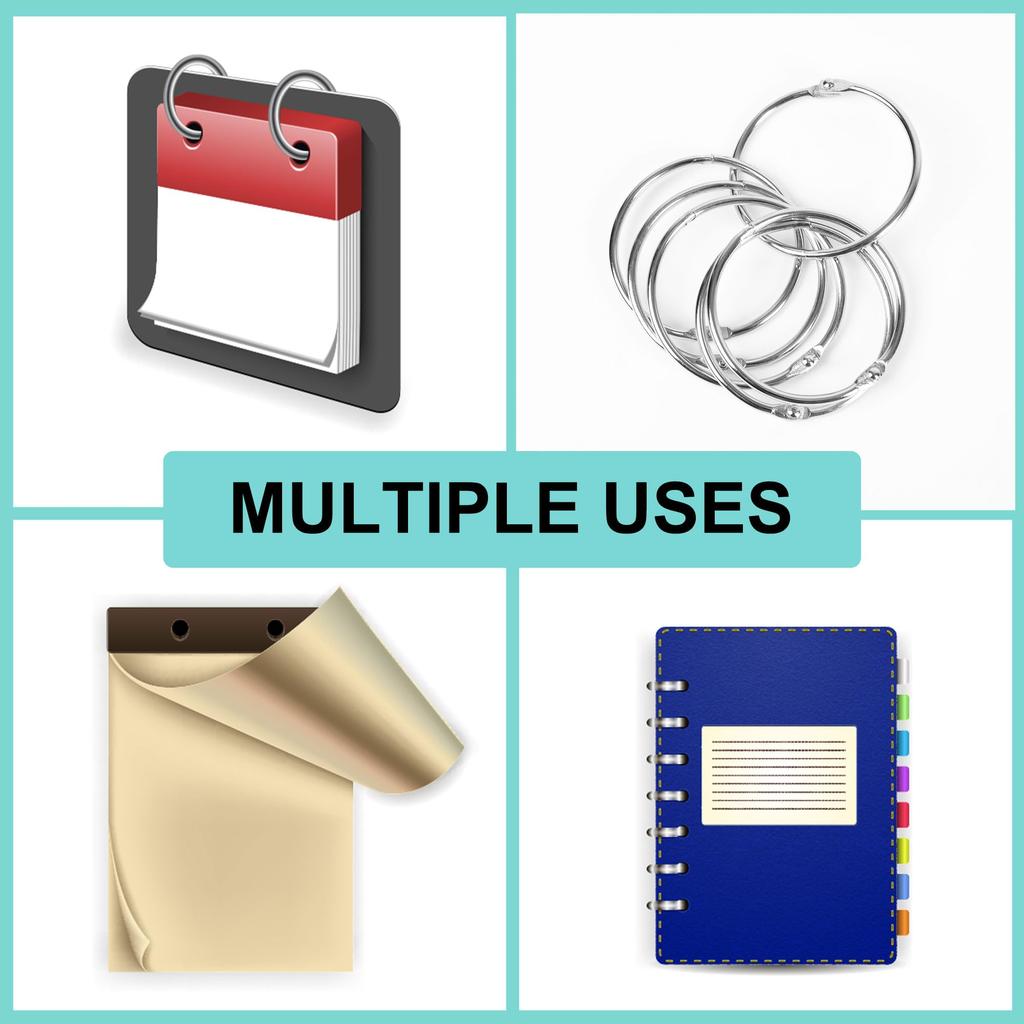 Uxcell Binder Rings for Home Office Can Be As 5cm Inner 6 Pieces Loose-Leaf Use, Keychains, Open/Close, Metal, Silver, Diameter,