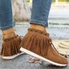 Winter Women Ankle Boots British Style Tube Frosted Tassel Boots Pop Tide Lace-Up Boho Boots Women Cowboy Shoes Botas Mujer