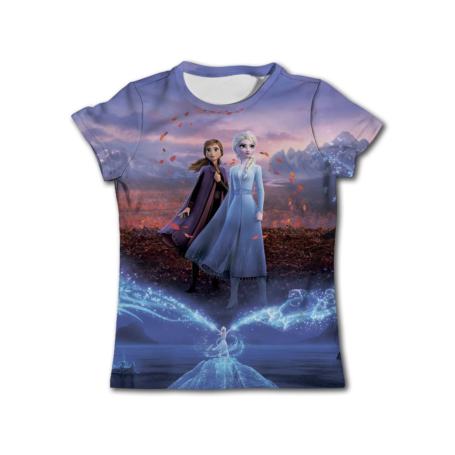 

MINISO 2025 Диснеевский мультфильм Холодное сердце Анна Эльза 3D принт Футболка Топы Футболки Детская одежда для девочек Костюм для детской вечеринки по случаю дня рождения 140