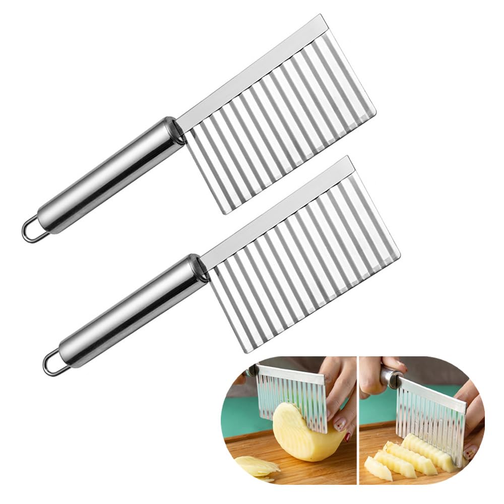 Wavy Potato Stainless Steel Wavy French Fry Slicer for Salad Fruit and Vegetable Decorating Multifunctional for Home Kitchen Cutting 2-Piece Cutter,