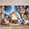 1 piece large Nativity scene banner with Mary Joseph young Jesus shepherds and animals