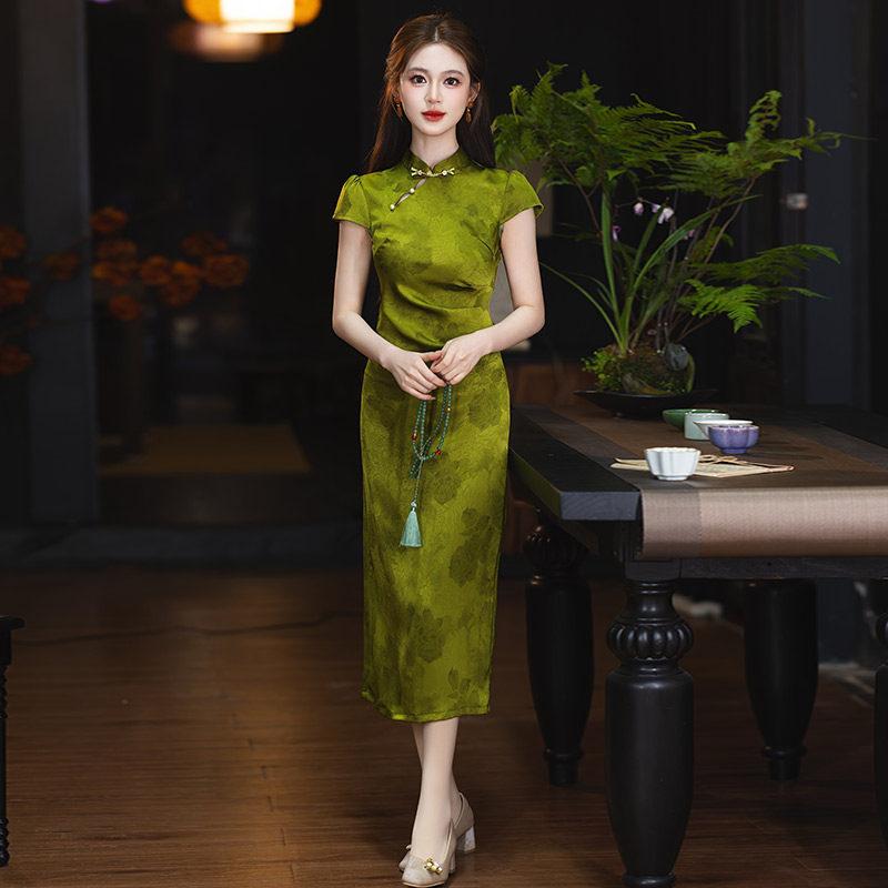 Green national style new Chinese Suzhou long cheongsam improved young 1011 new women's high-end dress summer