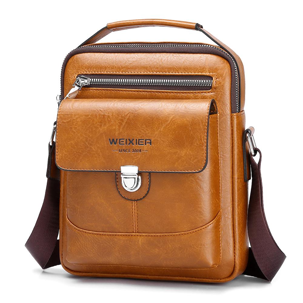 WEIXIER Bolso Bandolera de Cuero para Hombre Bolso Mensajero Clásico Impermeable Maletín Bolso Satchel Bolso de Viaje