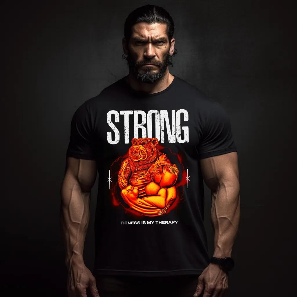 Bear Men Cotton TShirt Athletic Gym Workout Graphic Style Black - Men s Summer Cotton Graphic Tee S