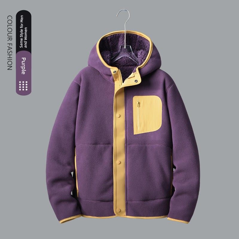 Double-Sided Polar Fleece Hooded Outwear Men Winter Thickening Cardigan Outdoor Fleece Coat Liner Export Men's Clothing Jacket