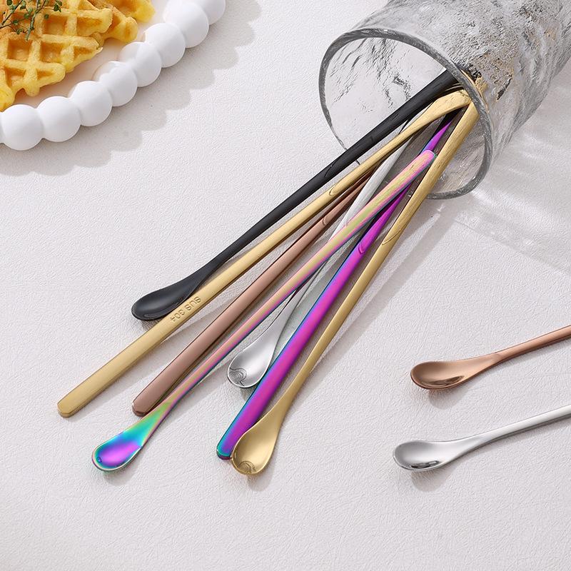 High-Value Golden 304 Stainless Steel Long Handle Mixing Spoon: Ideal for Cocktails, Coffee, Honey, and Ice.