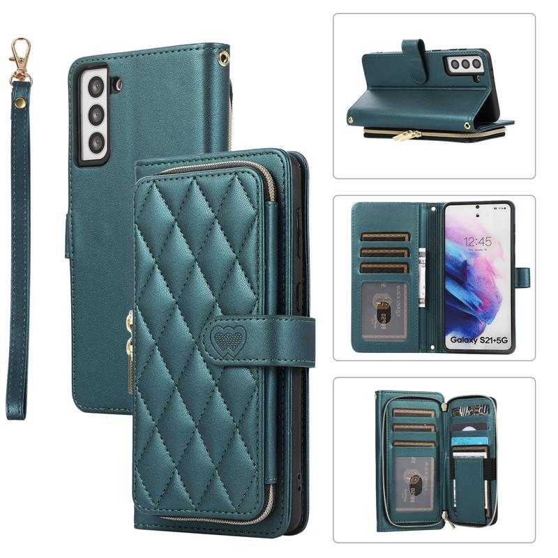 

Кожаный чехол-кошелек с ремешком на молнии для iPhone 15 Ultra 14 Plus 13 для Samsung Galaxy A54 A14 A53 A13 Note 20 S23 S22 S21, откидная крышка с веревкой на запястье iPhone 15 Ultra зелёный