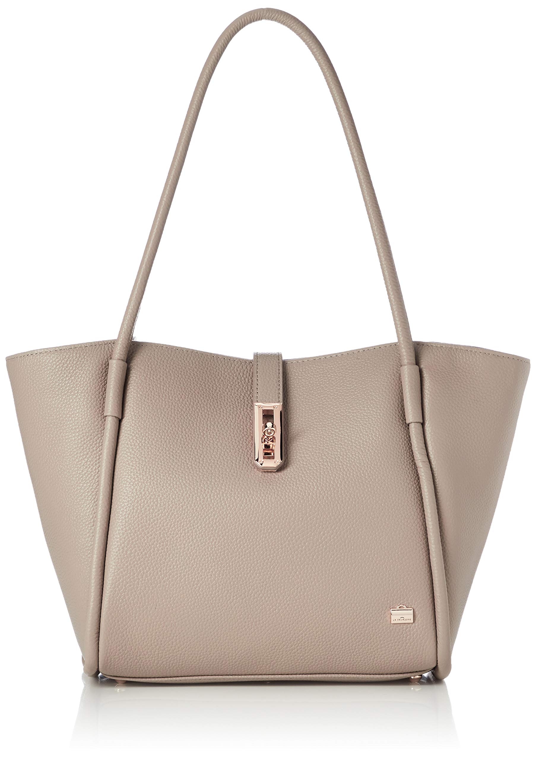 Labagagerie Twist Hardware Leather Tote Bag, Medium, B92-03-02, Greige