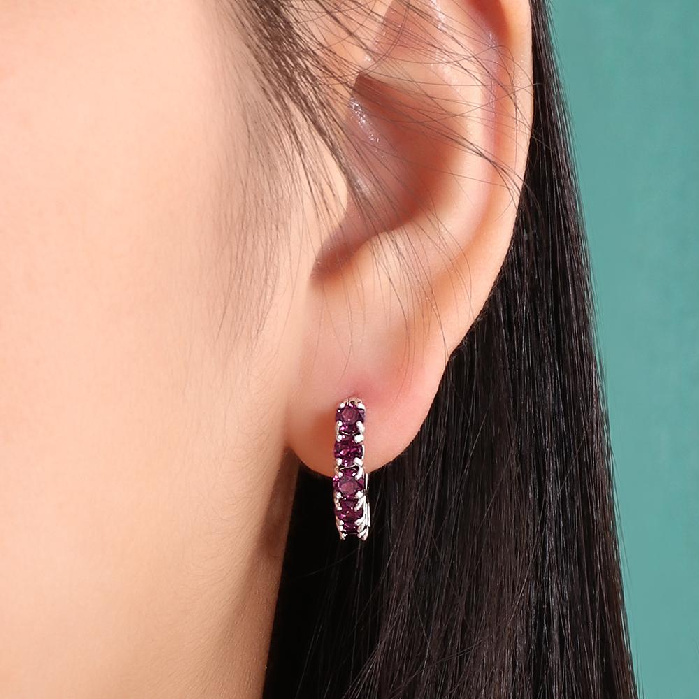 Bolai,Elegant 925 Sterling Silver Women's Clasp Earrings Natural Round 3.5mm Rhodolite Garnet Fine Jewelry Gift for Daily Wear