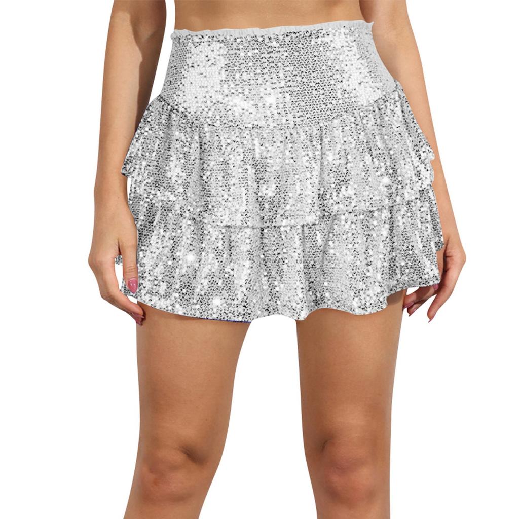 Fustă Midi Plisată Monocromă de Modă pentru Femei cu Paiete Fustă Scurtă Sexy