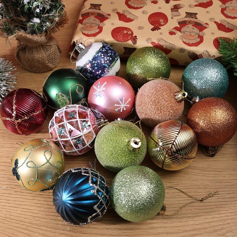 24/8PCS Glitter Painting Xmas Balls Set Christmas Tree Hanging Pendants Ball New Year Party Ornaments Home Decoration Supplies